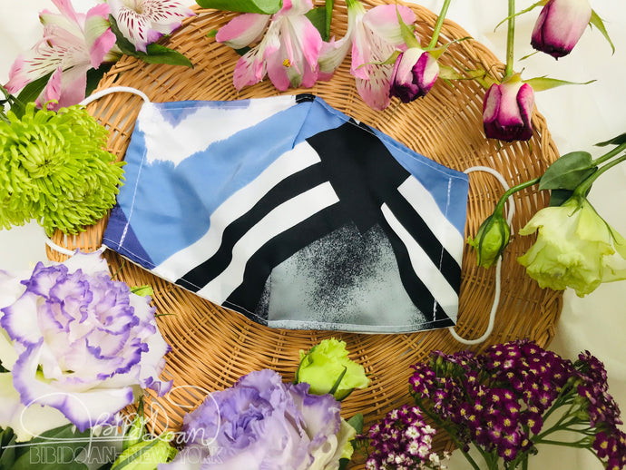 Sateen Blue Black Geometric Print Mask