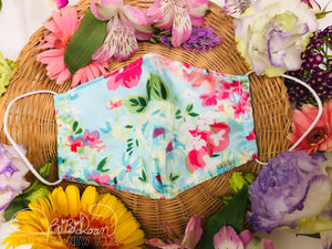 Sateen Pink & Blue Floral Mask