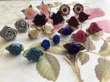 Load image into Gallery viewer, Silk ribbon and paper flower earrings