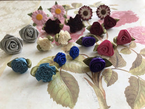 Silk ribbon and paper flower earrings