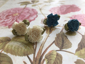 Silk ribbon and paper flower earrings