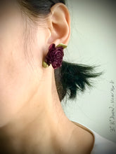 Load image into Gallery viewer, Silk ribbon and paper flower earrings