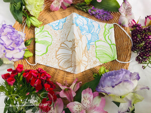 White Beige Sky Blue Kiwi Big Floral Mask